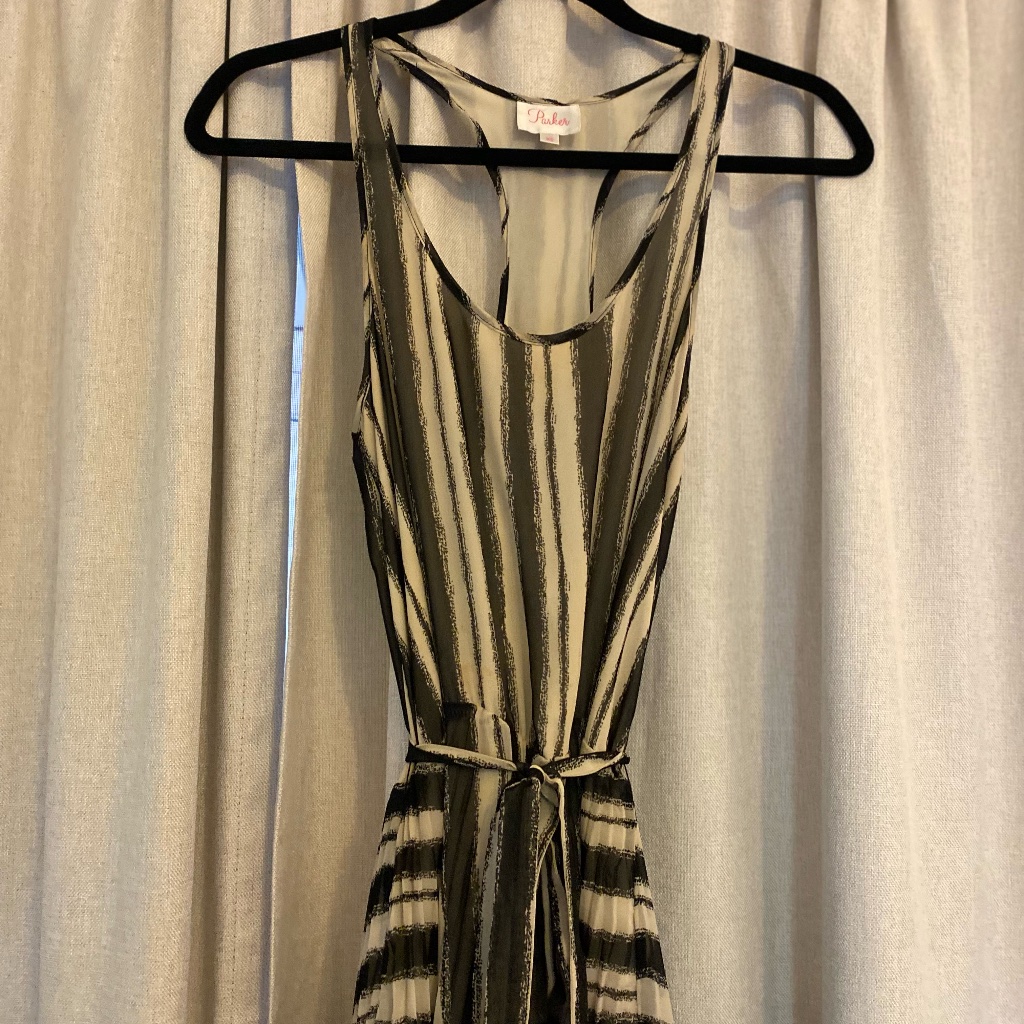 Parker Stripe Pleated Maxi Dress, Xs